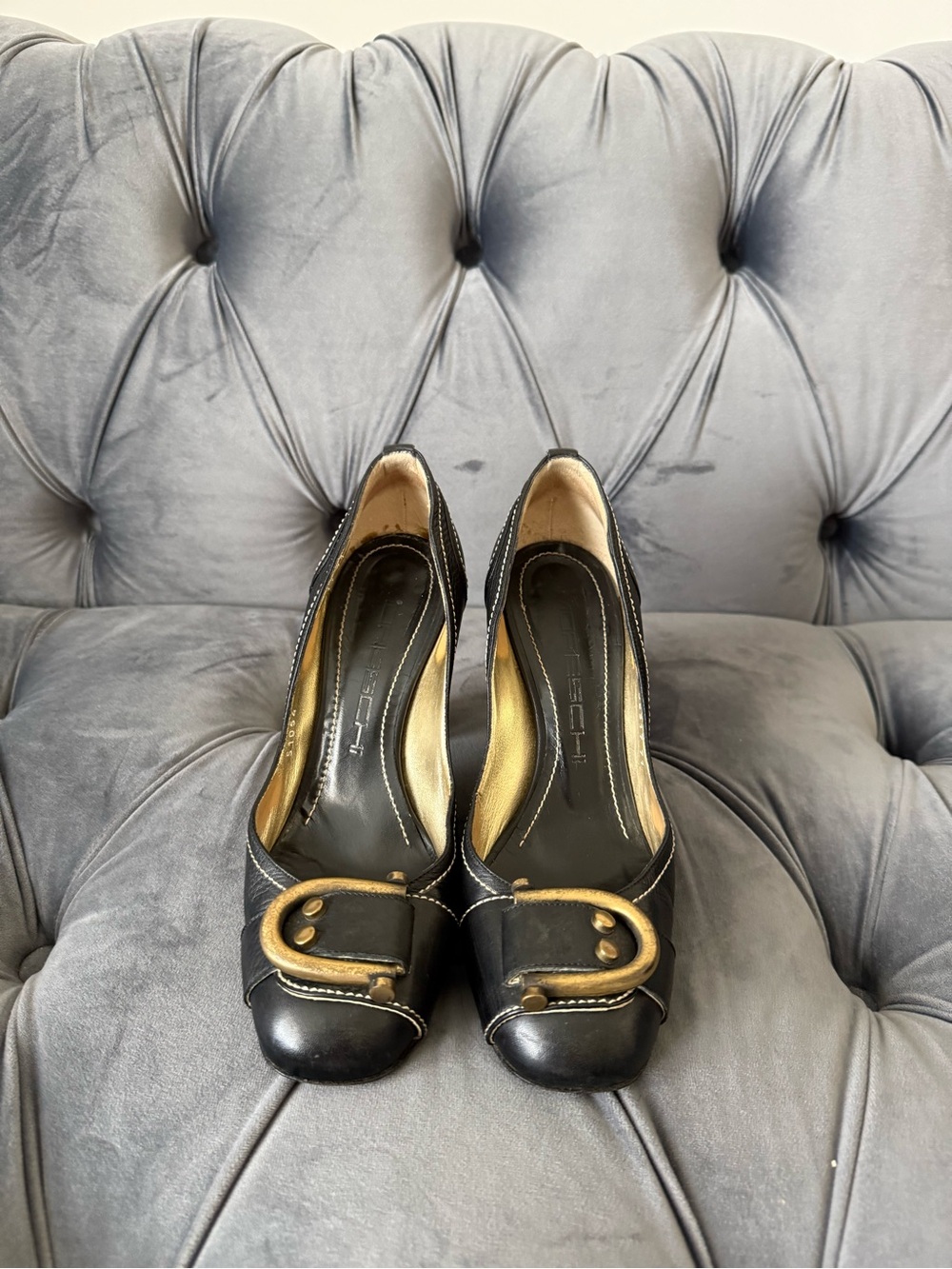 Moreschi Black Leather Pumps with Oversized Buckle  Made in Italy  Size 7 EU 37